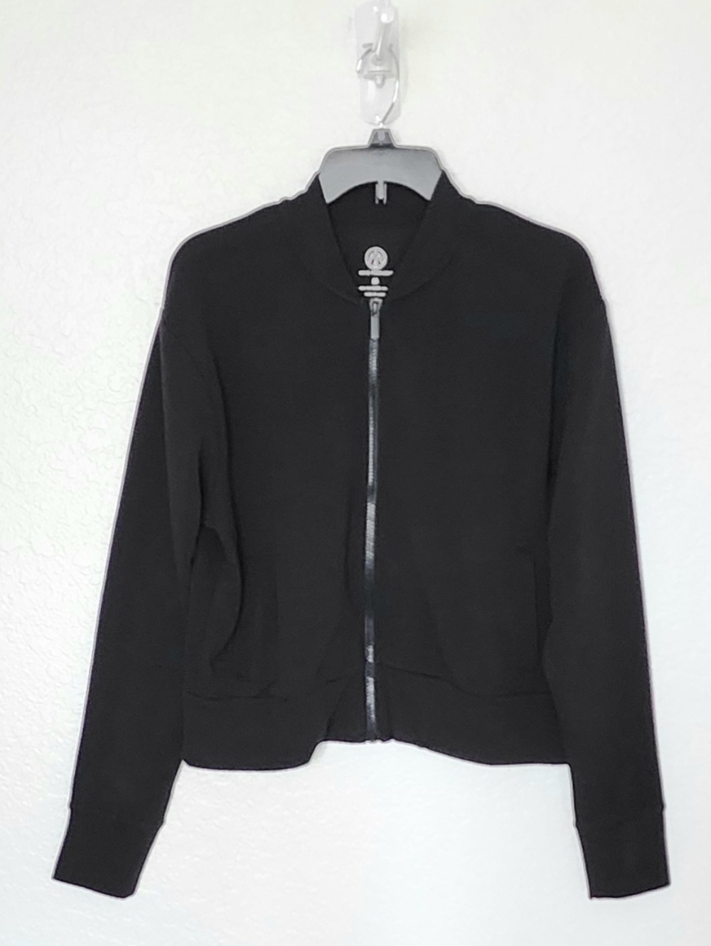 Move Theology Women's Black Zip-Up Bomber Jacket. Size M